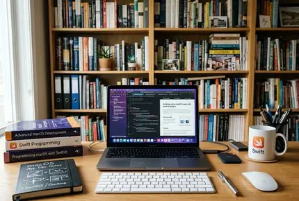 Mac development workspace with code
